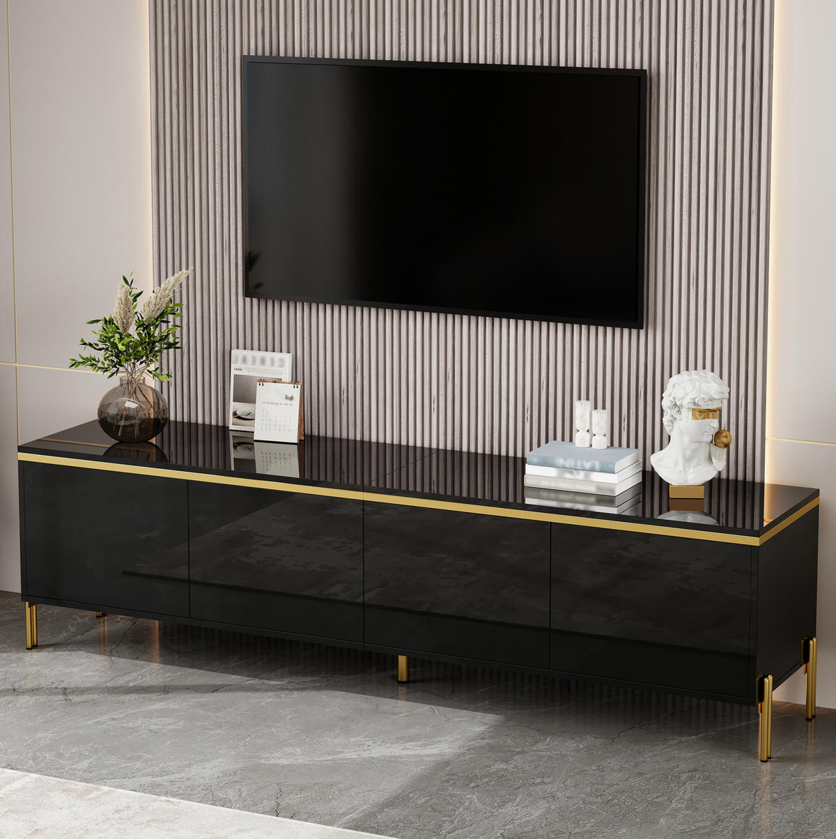 TV-ELEMENT mit 4 Türen 170 x 38 x 50 cm Schwarz Hochglanz - Schwarz, Holzwerkstoff (38/50/170cm) - Beauniv