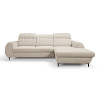 ECKSOFA PURO R-S Beige Plüsch-Stoff mit Schlaffunktion - Beige, Holz (275/166cm) - MASSENO