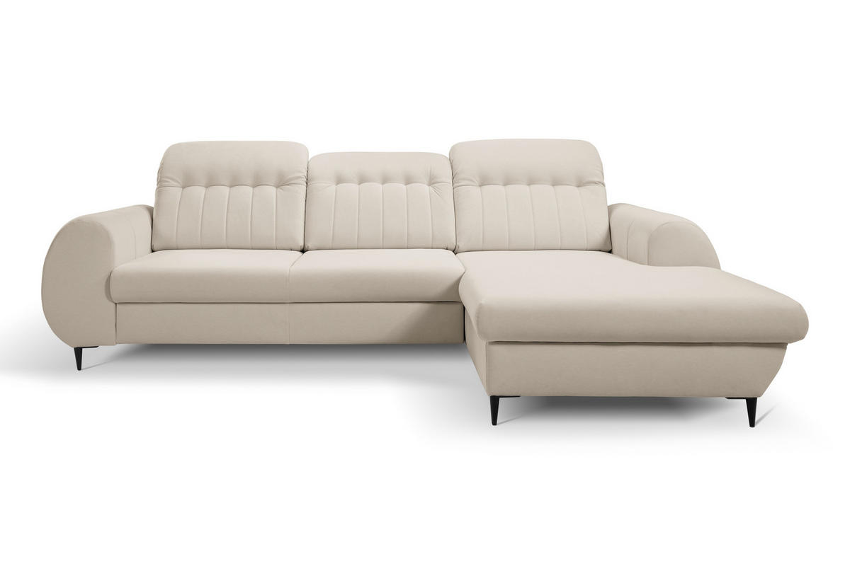 ECKSOFA PURO R-S Beige Plüsch-Stoff mit Schlaffunktion - Beige, Holz (275/166cm) - MASSENO