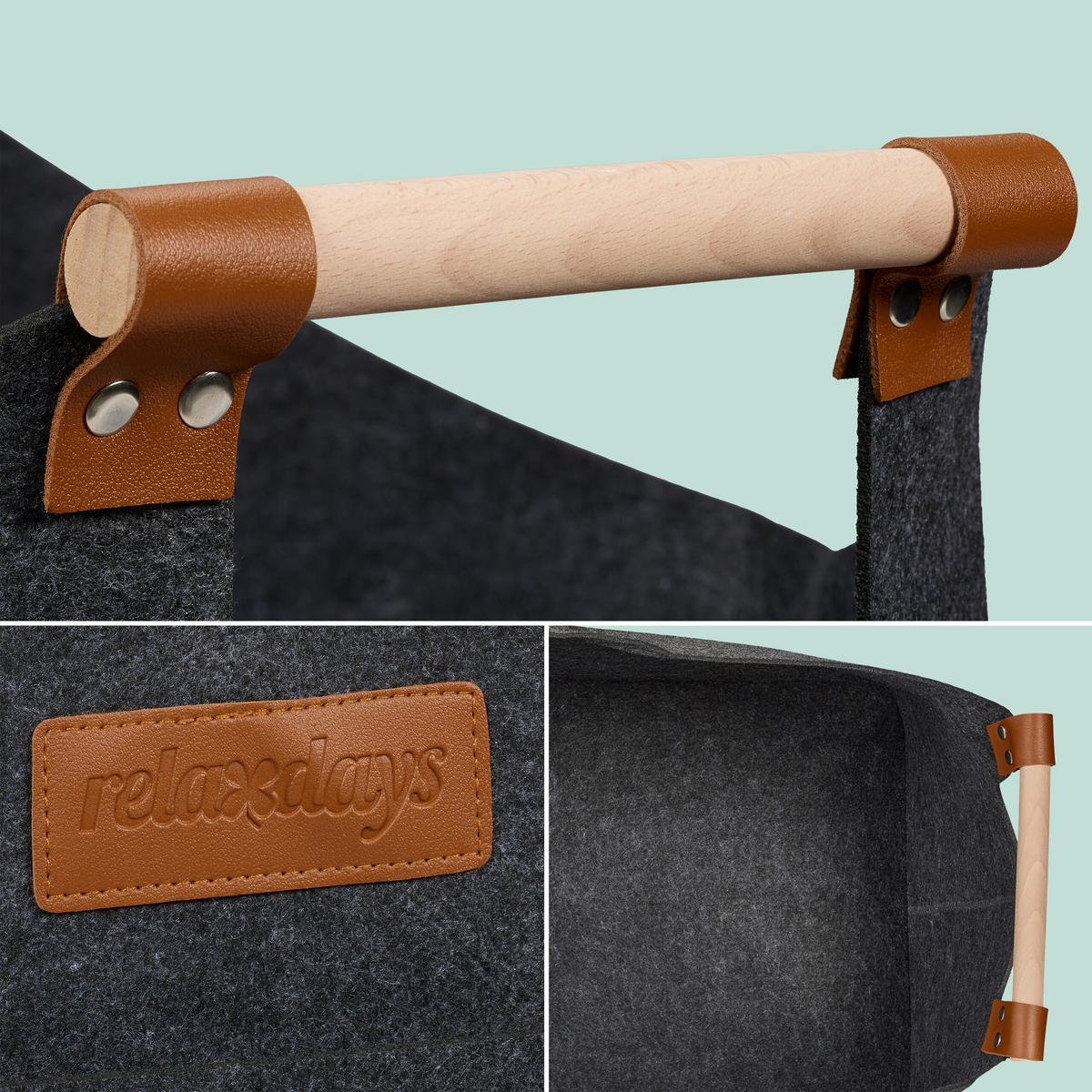 KAMINHOLZKORB - Grau, Holz/Kunststoff (51/40/32cm) - Relaxdays
