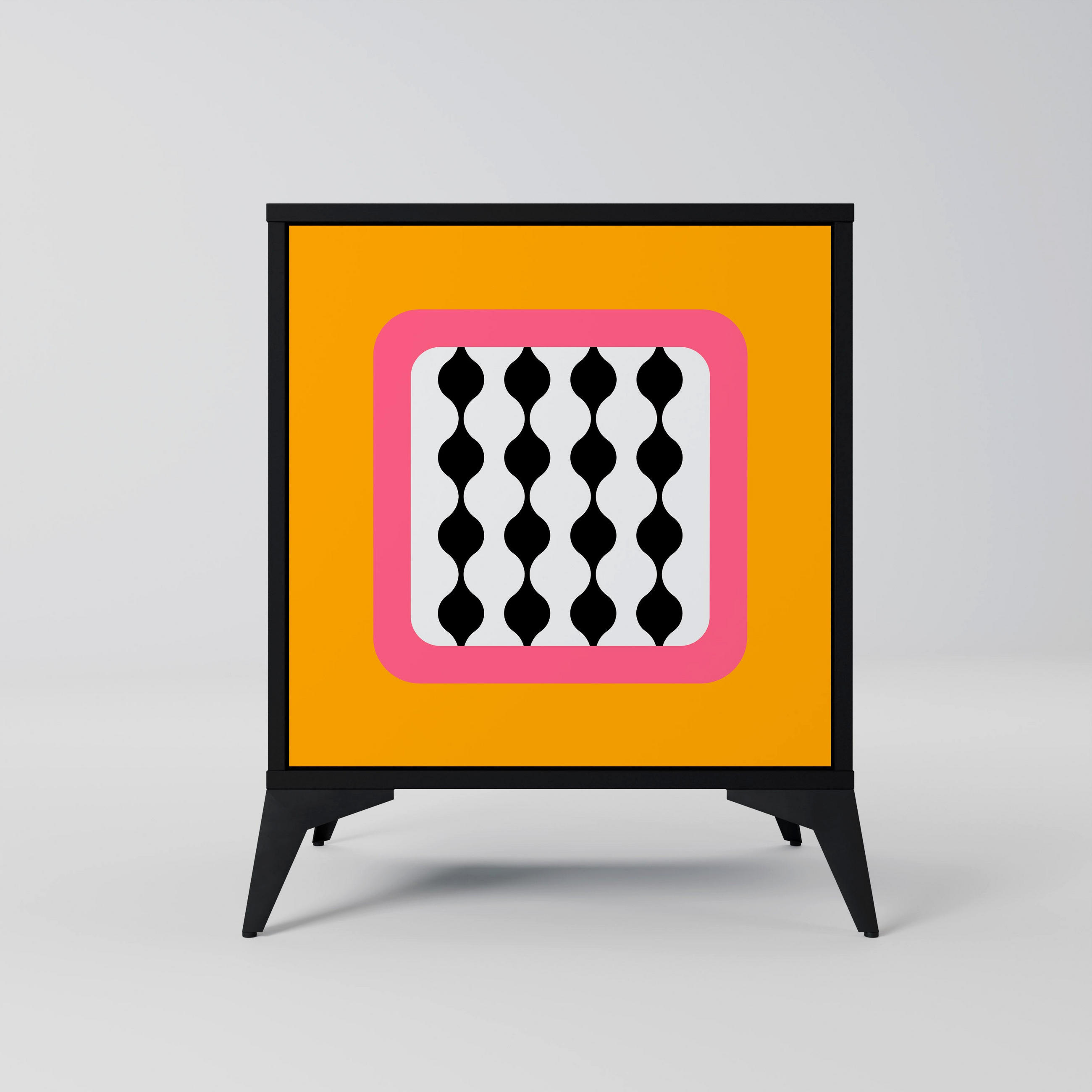 SIDEBOARD TEARS IN HEAVEN, Schwarz, 57,5x42x70,5 cm, Schwarze Metall-Sternfüße - Multicolor/Schwarz, Holzwerkstoff/Metall (57.5/70.5/42cm) - SpaceRebels