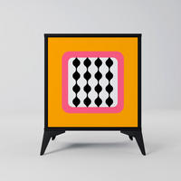 SIDEBOARD TEARS IN HEAVEN, Schwarz, 57,5x42x70,5 cm, Schwarze Metall-Sternfüße - Multicolor/Schwarz, Holzwerkstoff/Metall (57.5/70.5/42cm) - SpaceRebels