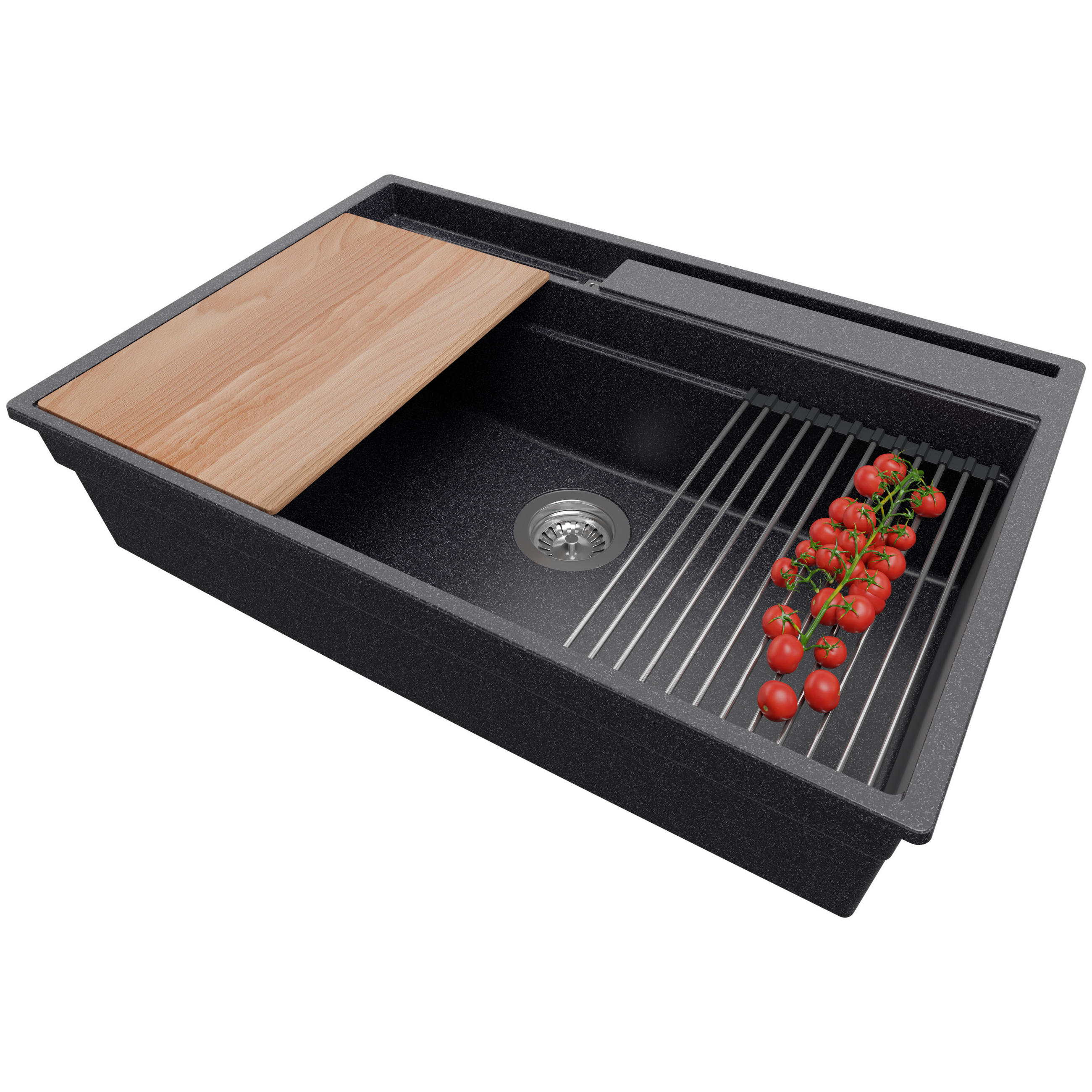 SPÜLBECKEN Oslo Pocket, 2-er set Anthrazit 78/53 cm 1 Becken + Ablauf-Set + Küchenzubehörset ab 80er Unterschrank - Chromfarben/Anthrazit, Kunststoff (78/20/53cm) - Primagran