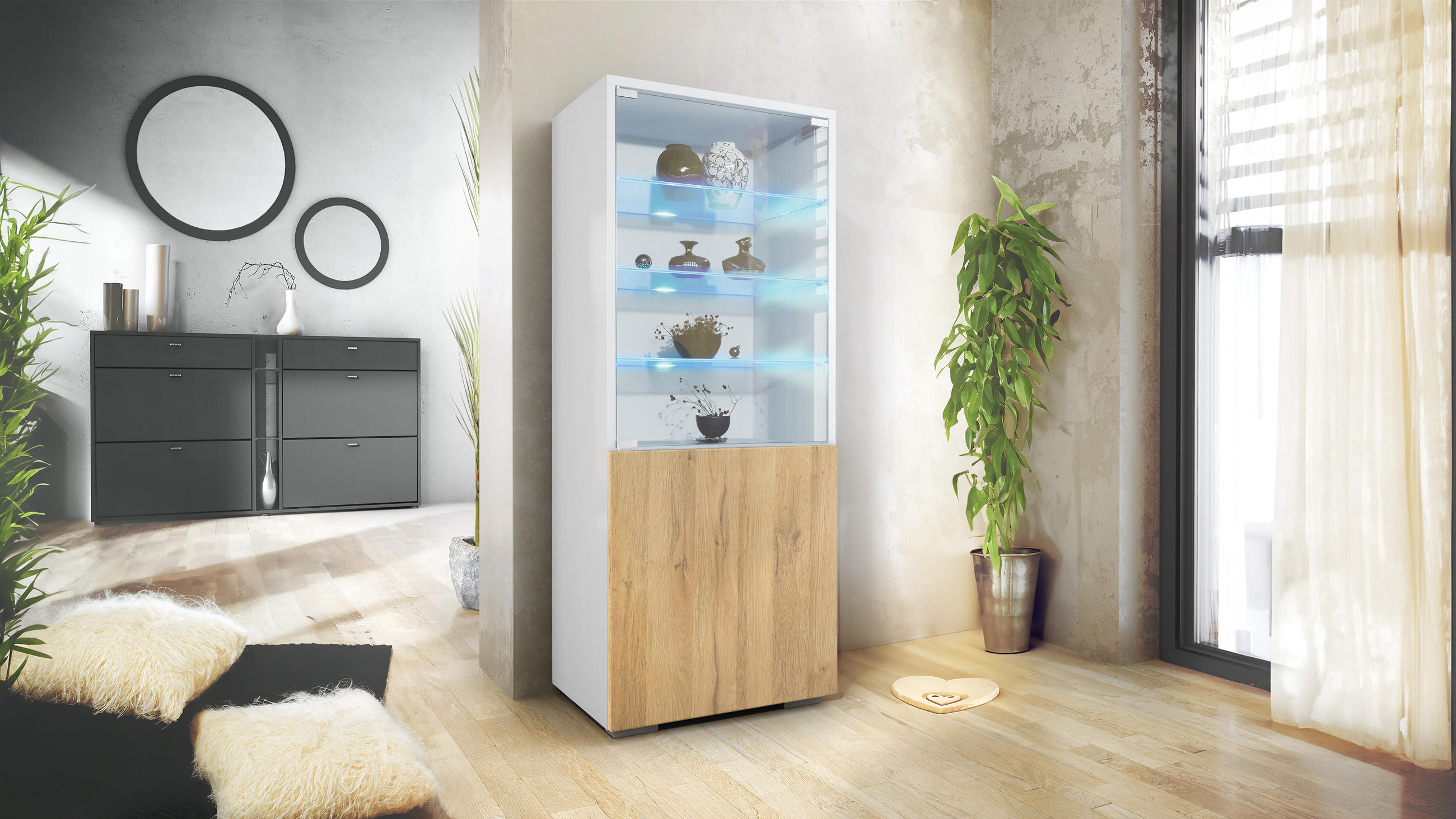 VITRINE Granada Eiche Natur - Eichefarben, Holzwerkstoff (50/122.5/34.5cm) - Vladon