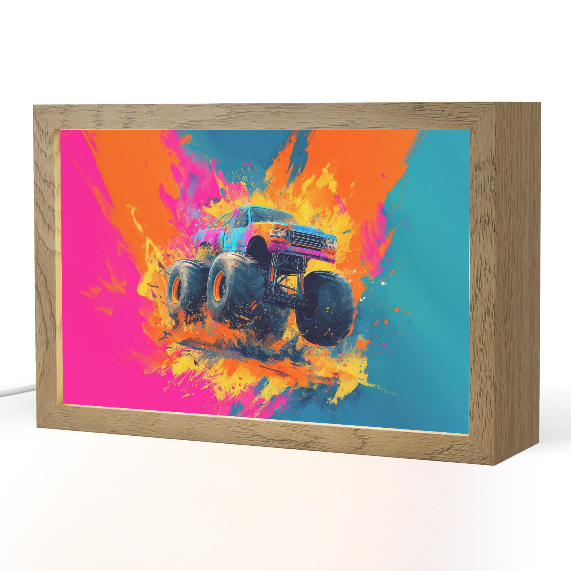 OnlyWow NOČNÍ LAMPIČKA Monster truck - Abstraktní - Stříkající barva - Barevné 30x20 cm