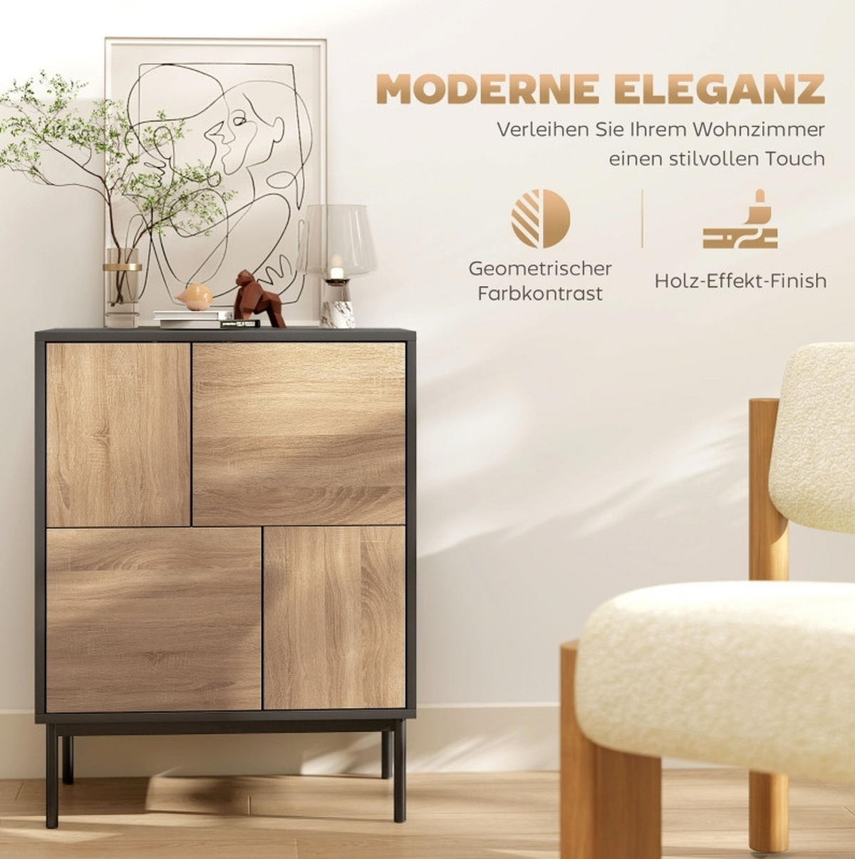 SIDEBOARD 60/35/78 cm schwarz aus Holz und Metall mit Push-to-open - Schwarz, Holz (60/78/35cm) - OKWISH