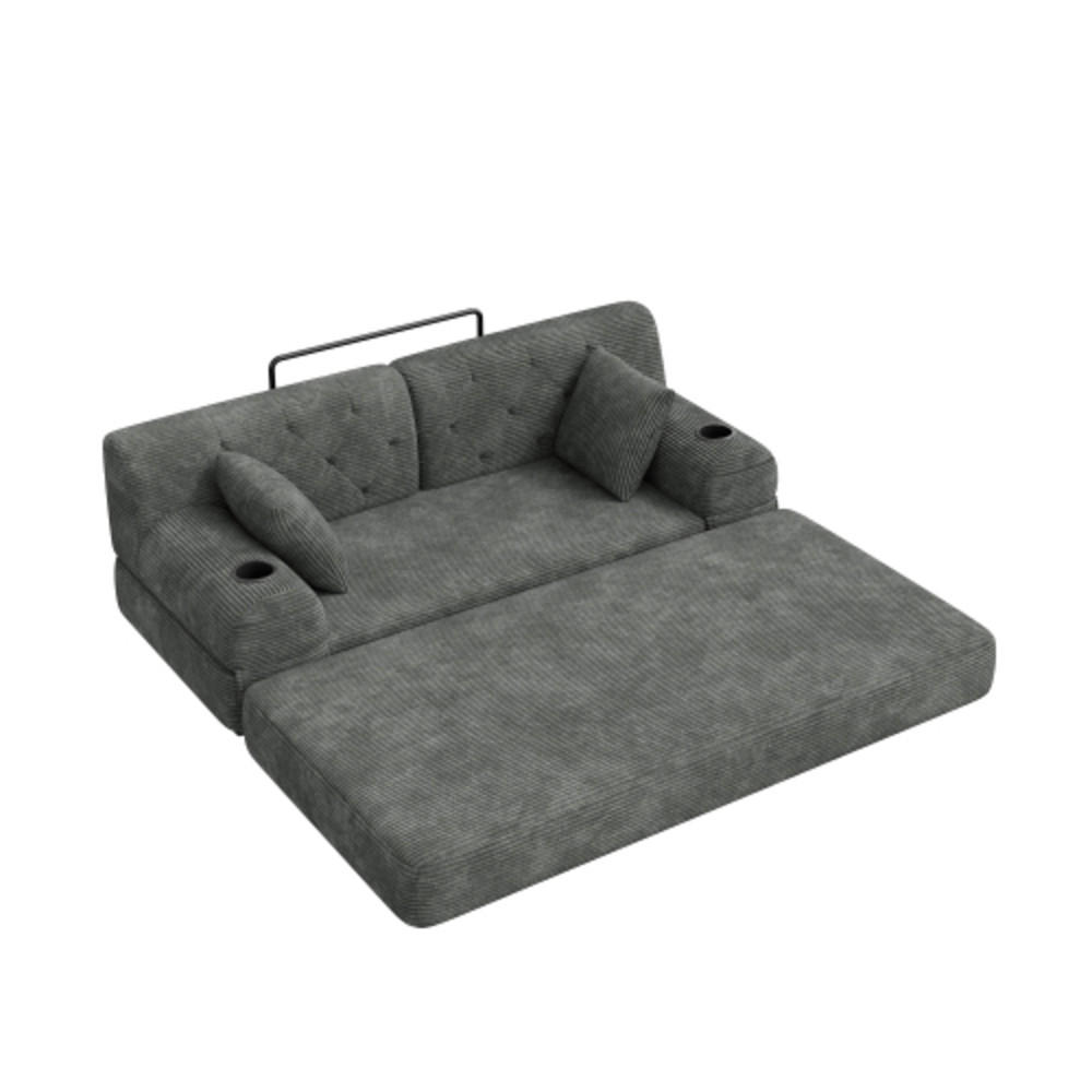 SCHLAFSOFA mit Metallrahmen grau 168×80×81 cm aus Cordstoff - Grau, Textil (80/81/168cm) - Luhomfu