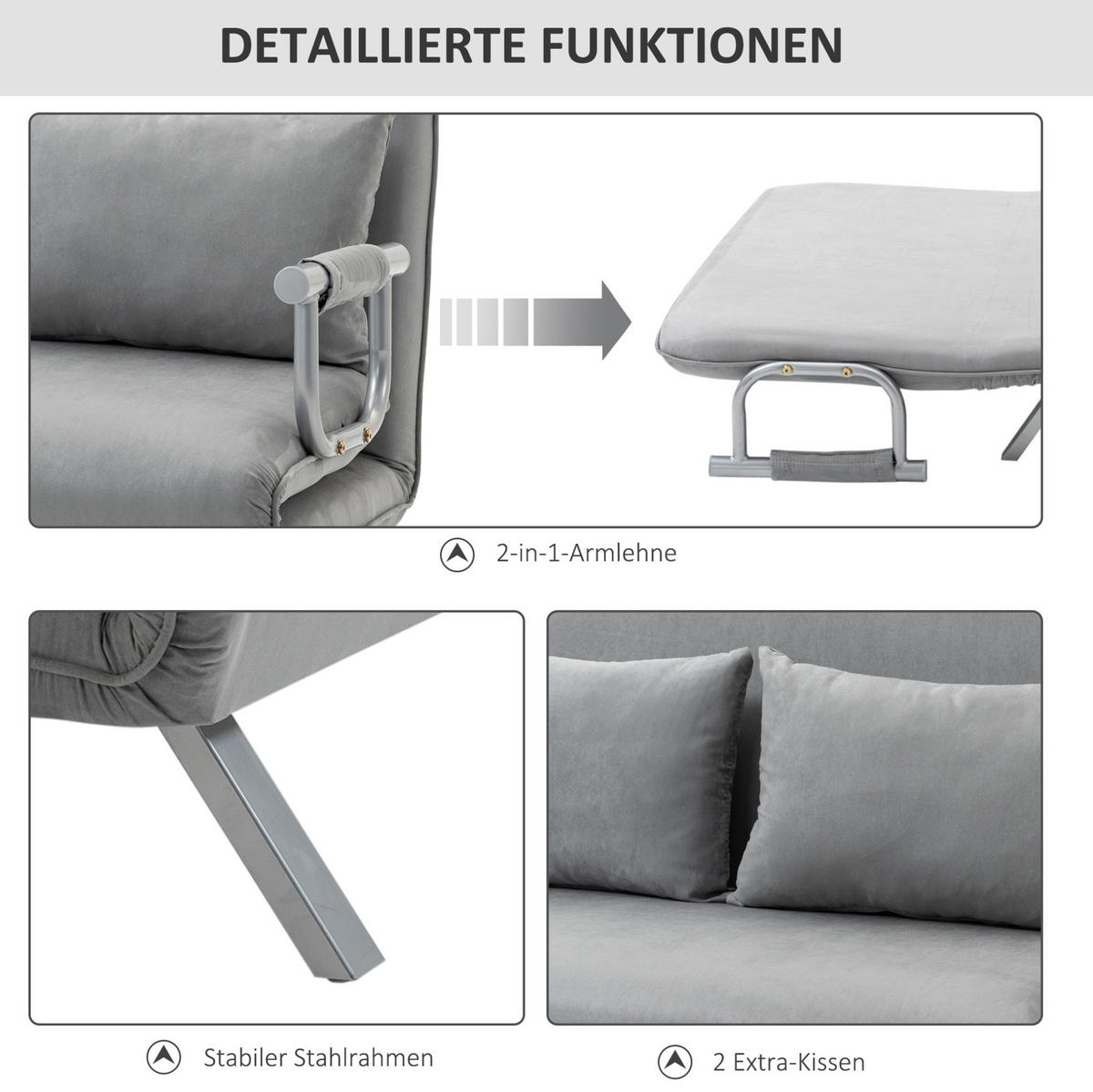 SCHLAFSOFA mit verstellbarer Rückenlehne 111 x 80 x 78 cm Hellgrau - Hellgrau, Holzwerkstoff (111/78/80cm) - Meubliv
