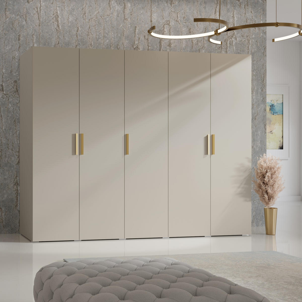 DREHTÜRENSCHRANK Napoli 5D 250 Kaschmir (schwarzer oder goldener Griff) - Kaschmir/Silberfarben, Holzwerkstoff/Kunststoff (250/35/60cm) - mzm24