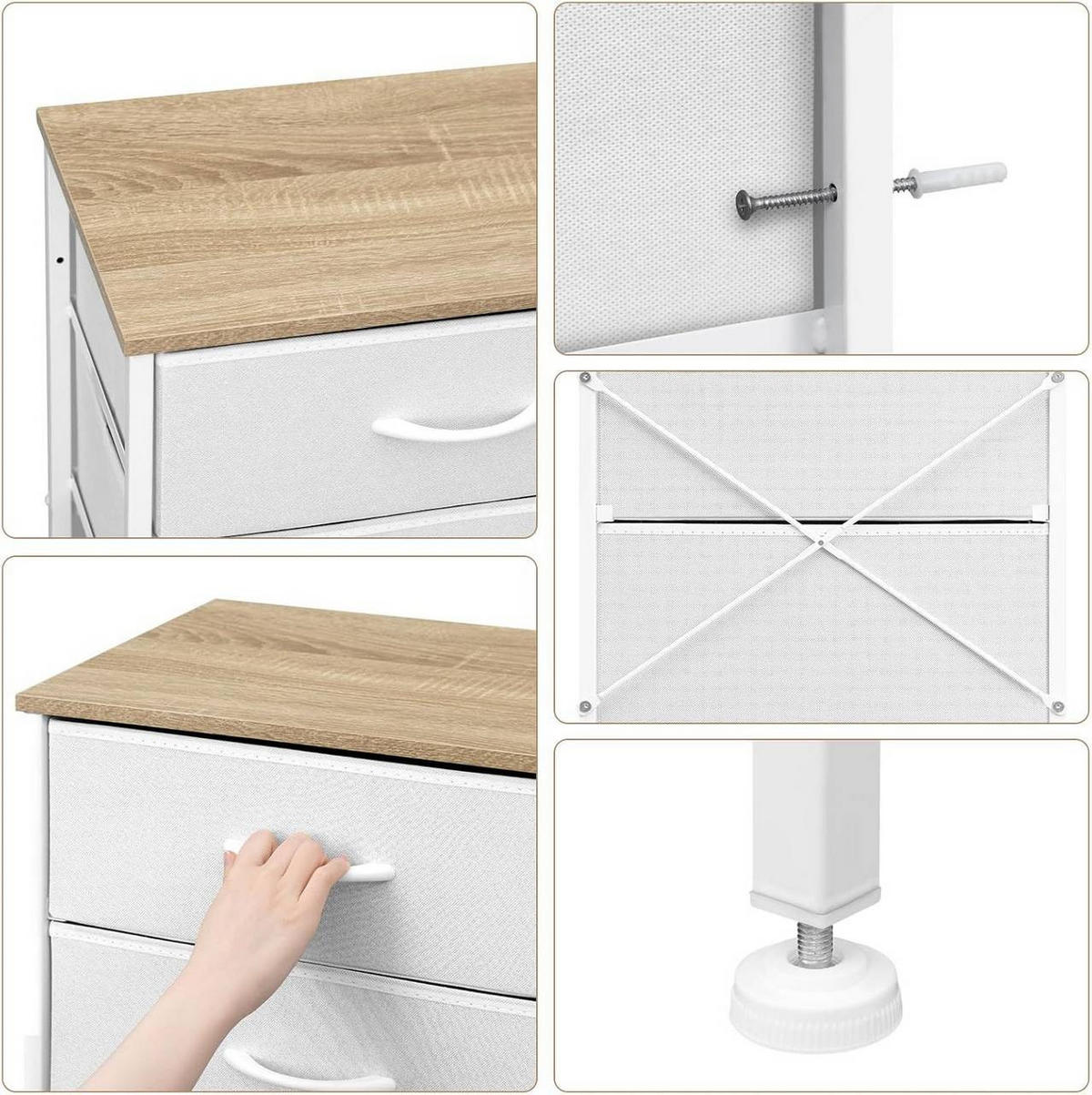 KOMMODE mit 5 Schubladen, aus Holzwerkstoff, Weiß - Weiß, Holzwerkstoff/Textil (45.5/95.5/30cm) - Woltu