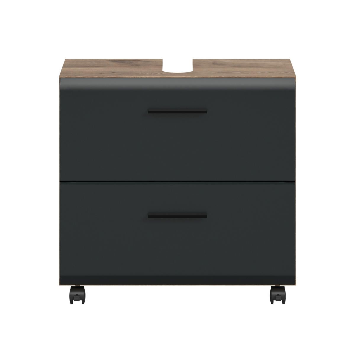 WASCHBECKENUNTERSCHRANK AUF ROLLEN Ice schwarz matt 60/30/58 cm - Braun, Holzwerkstoff (60/58/30cm) - Xonox