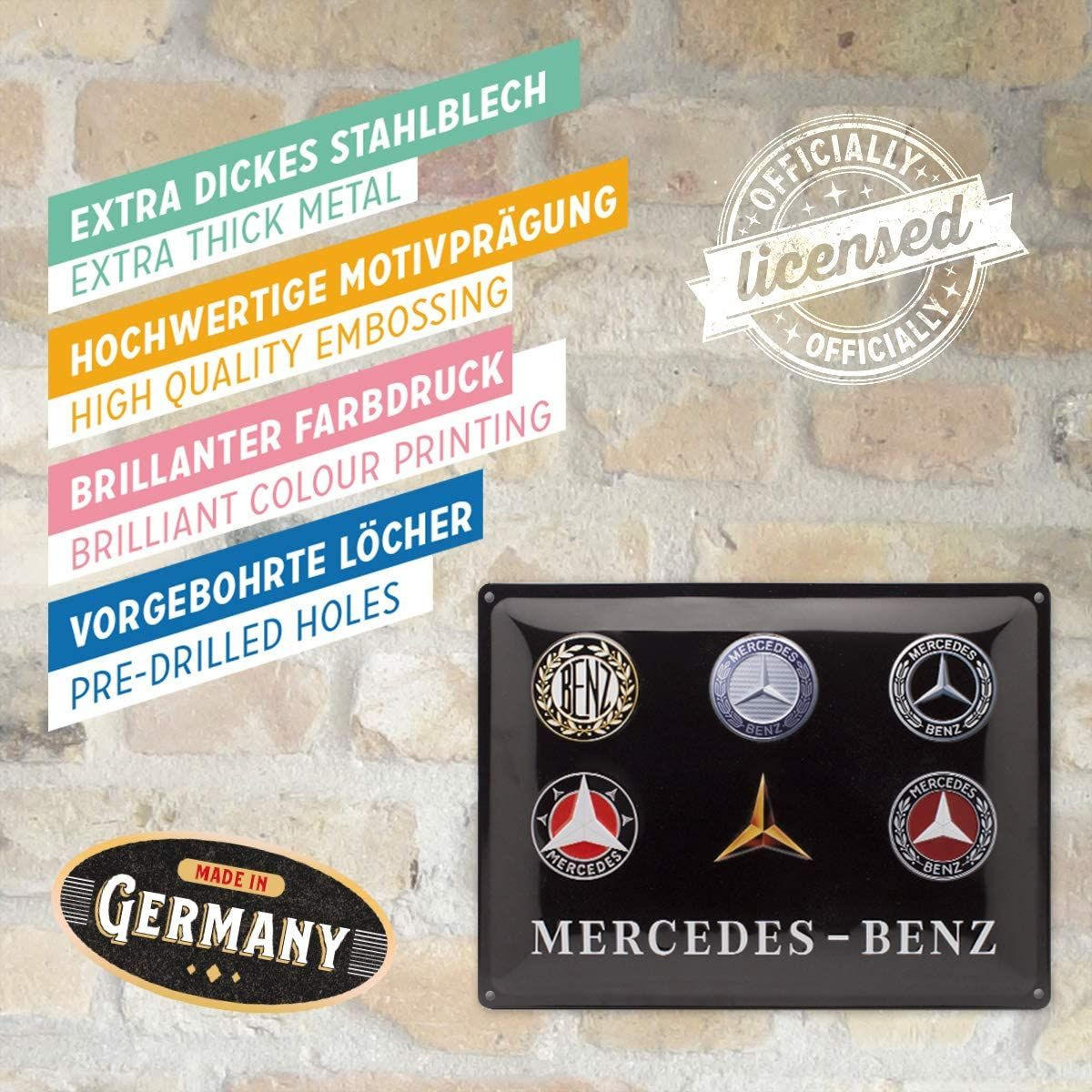 BLECHSCHILD 30/40 cm Mercedes-Benz Logo Evolution - Multicolor, Metall (40/30/0.2cm) - Nostalgic-Art