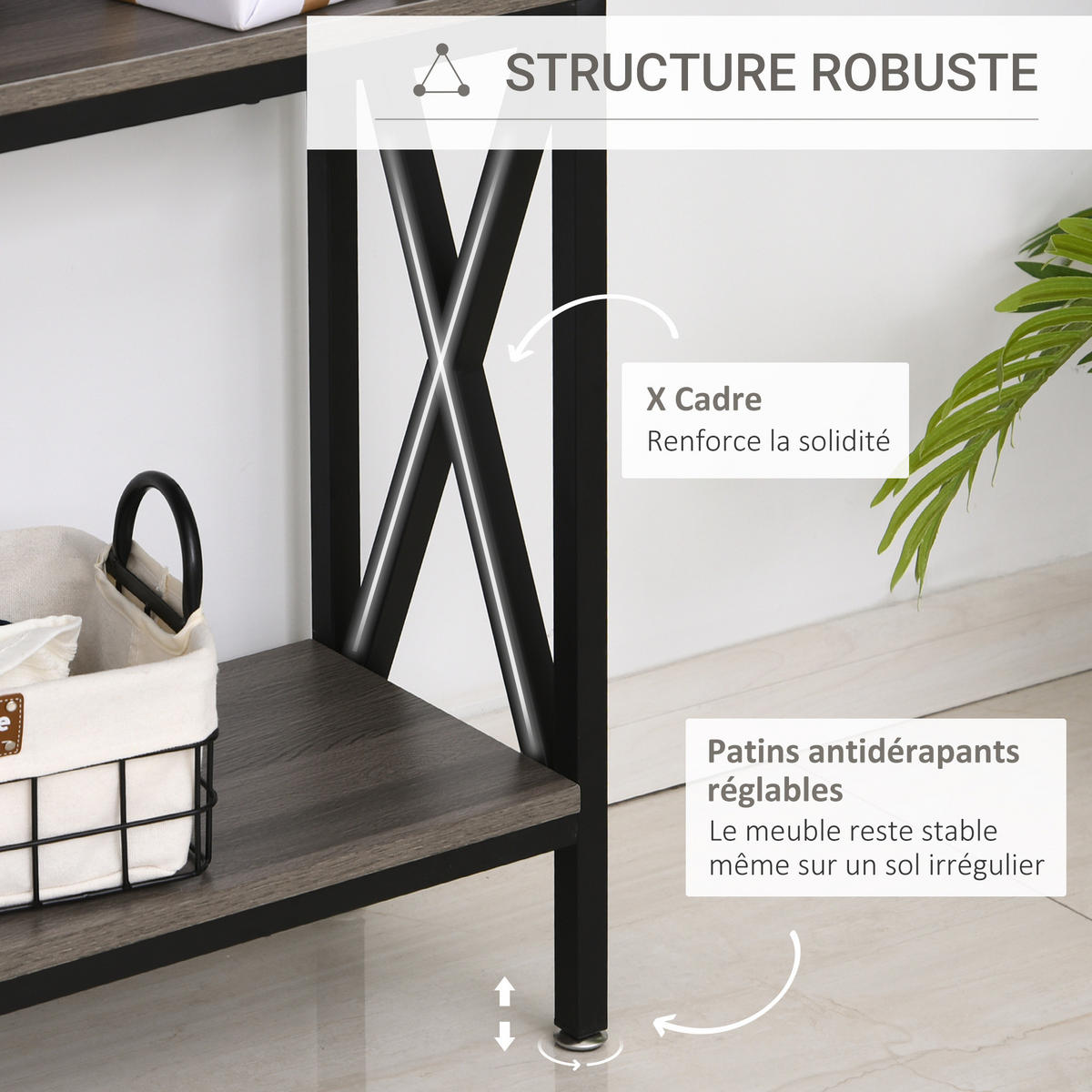 KONSOLENTISCH DE-16755 Industrie-Design mit Ablage Grau - Grau, Holzwerkstoff (120/23/75cm) - ComfortXL