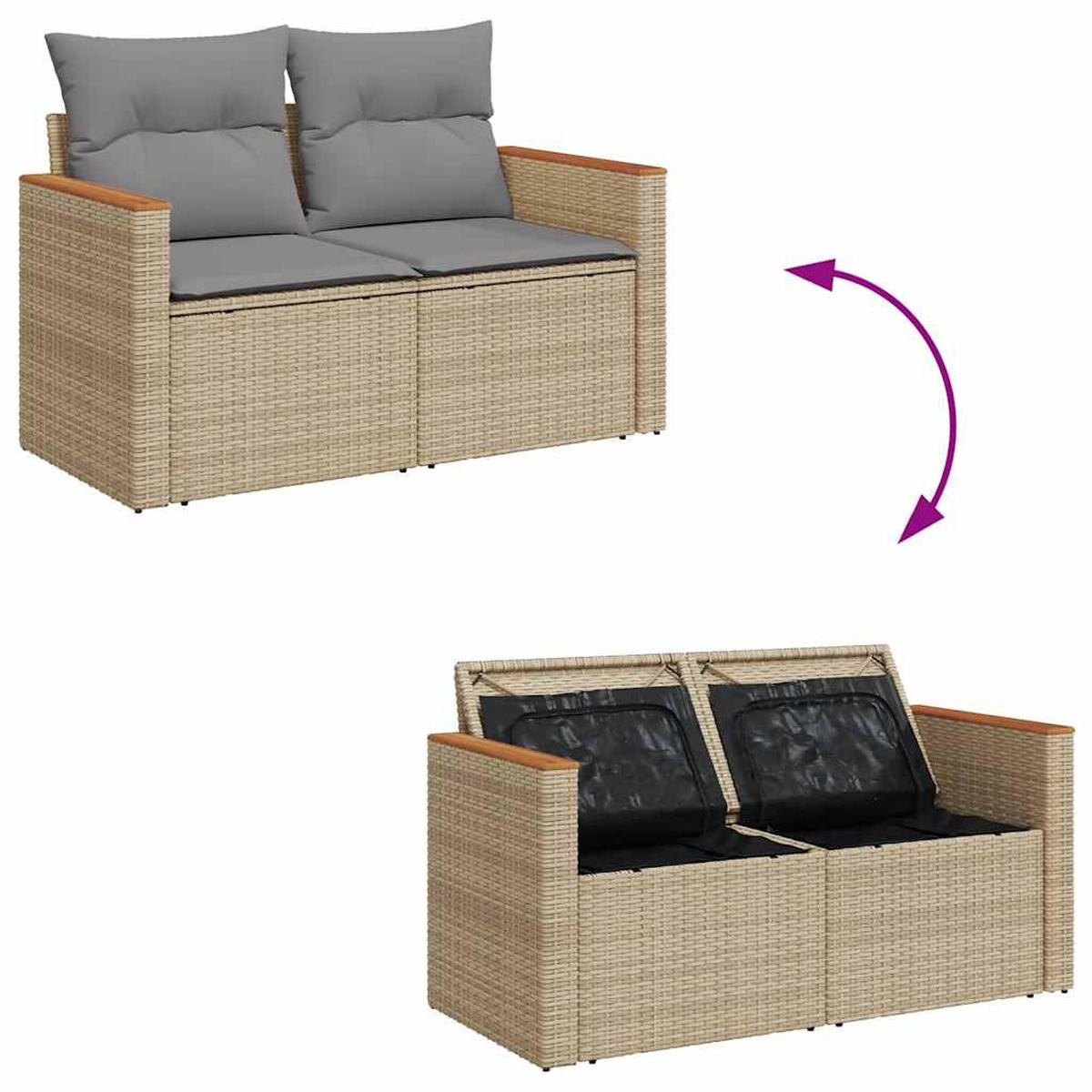 GARTENSOFA Mit Kissen 2-Sitzer Beige Poly Rattan - Beige, Kunststoff (124/69/62cm) - vidaXL