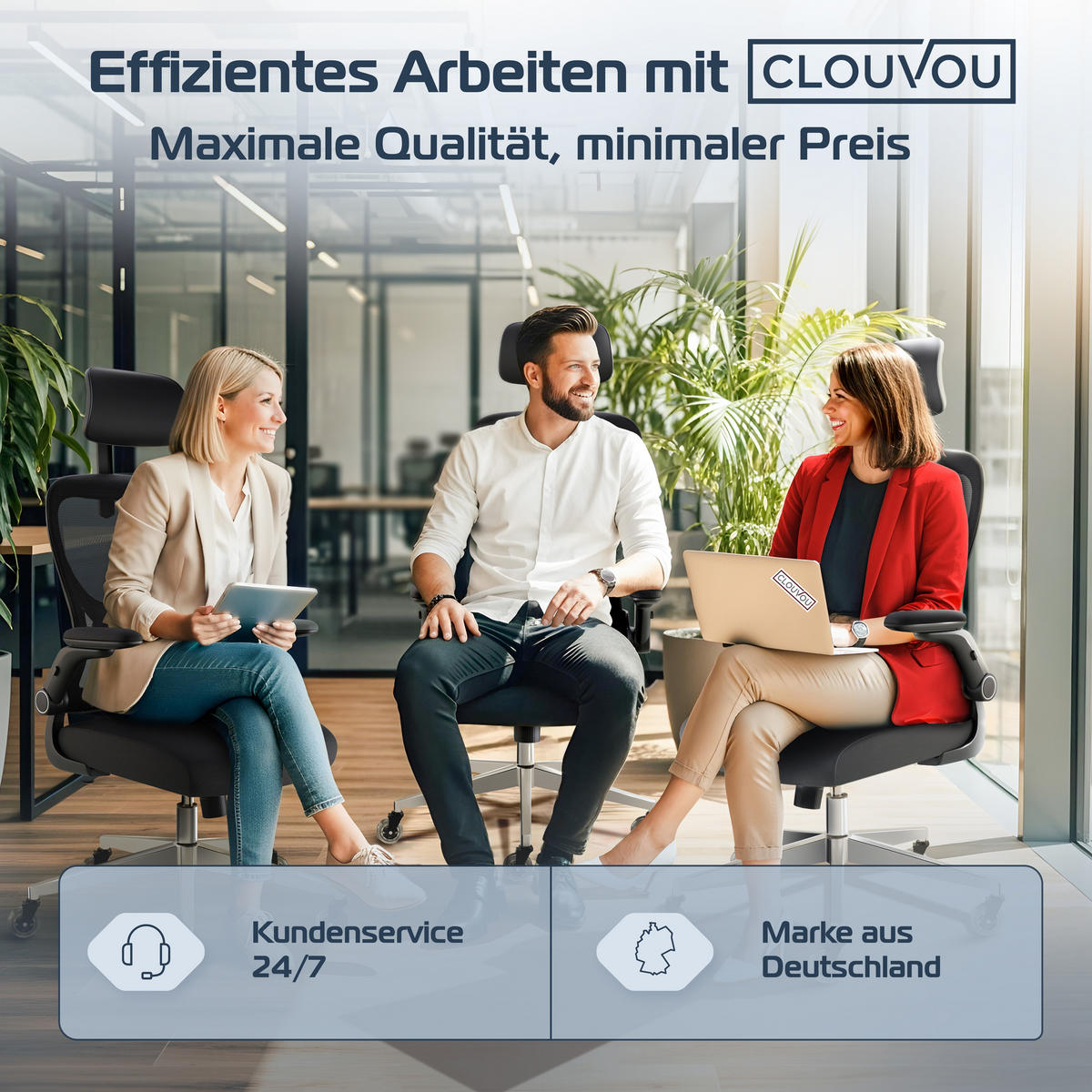 Bürostuhl SmartSeat Schwarz - Silberfarben/Schwarz, Kunststoff/Textil (70/142/70cm) - Clouvou