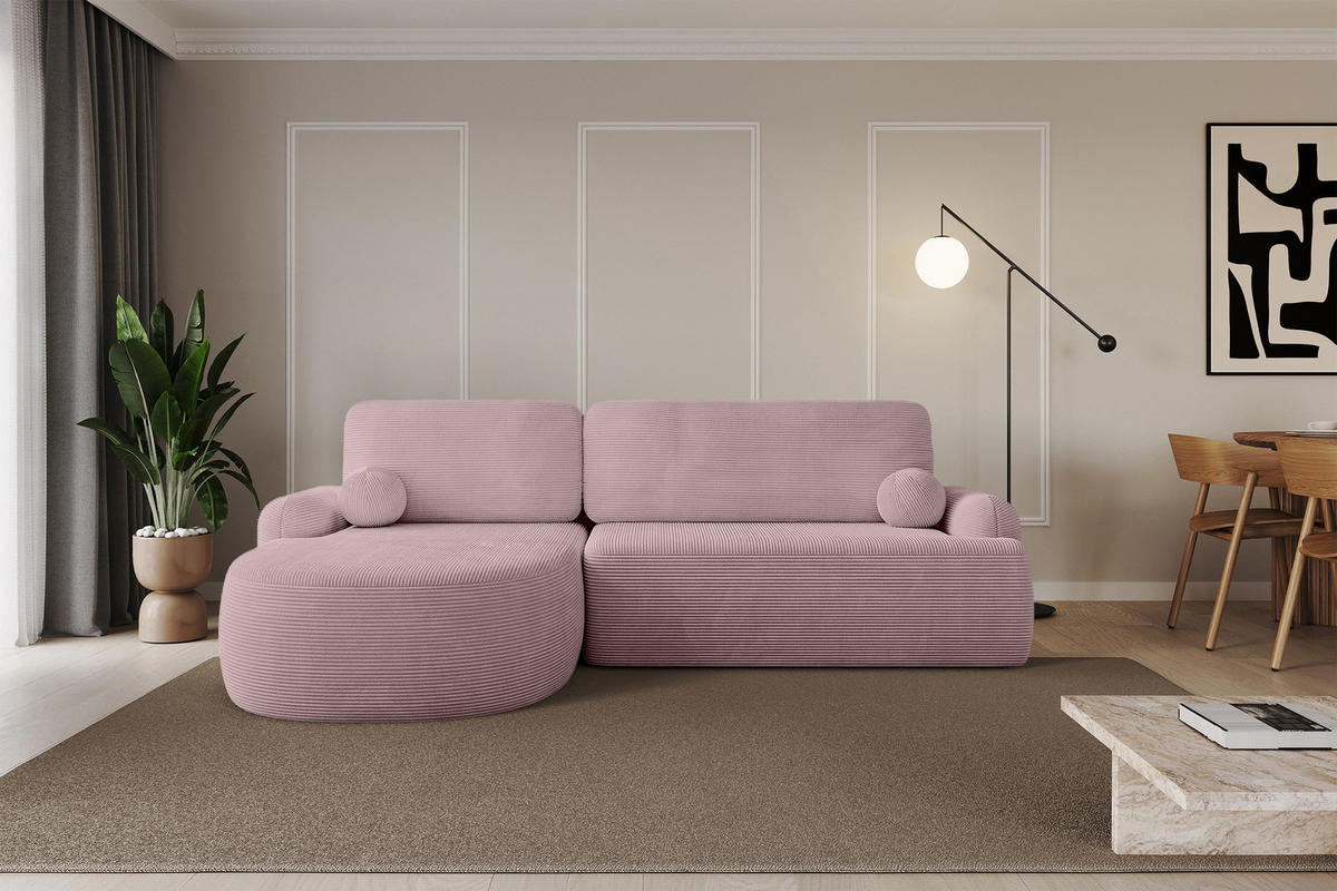 ECKSOFA mit Schlaffunktion und Bettkasten LIRA-L - 264x172x89 Rosa - Rosa, Holzwerkstoff/Textil (264/172cm) - ALTDECOR