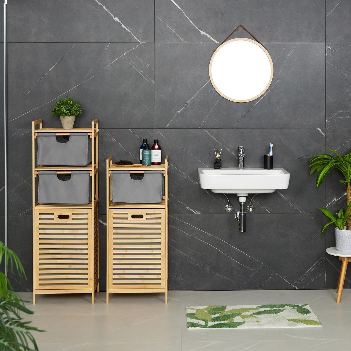 WÄSCHEKORB - Hellbraun, Holz/Textil (40/95/33cm) - Relaxdays