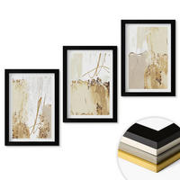 WANDBILDER 3er-Set - 20x30 cm Schwarzer Rahmen - Abstrakte Muster beige weiß - Schwarz, Kunststoff (20/30cm) - ArtPrintCave