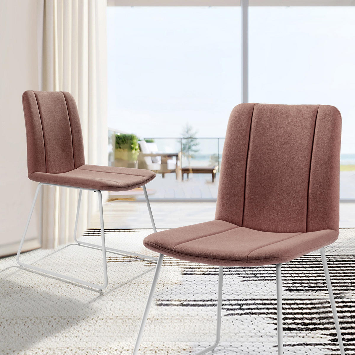 ESSZIMMERSTUHL 2er-Set Stoff, Metallbeine 55/49/85 cm - Rosa/Weiß, Holzwerkstoff/Metall (49/85/55cm) - Urban Meuble