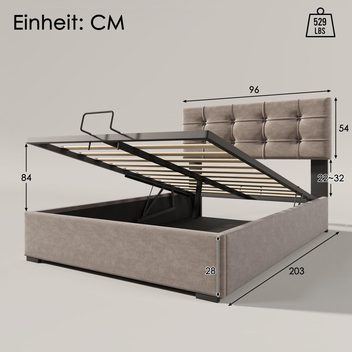 POLSTERBETT aus Samt 90x200 cm in Hellgrau mit Matratze & Bettkasten - Hellgrau, Textil (90/200cm) - Modfu