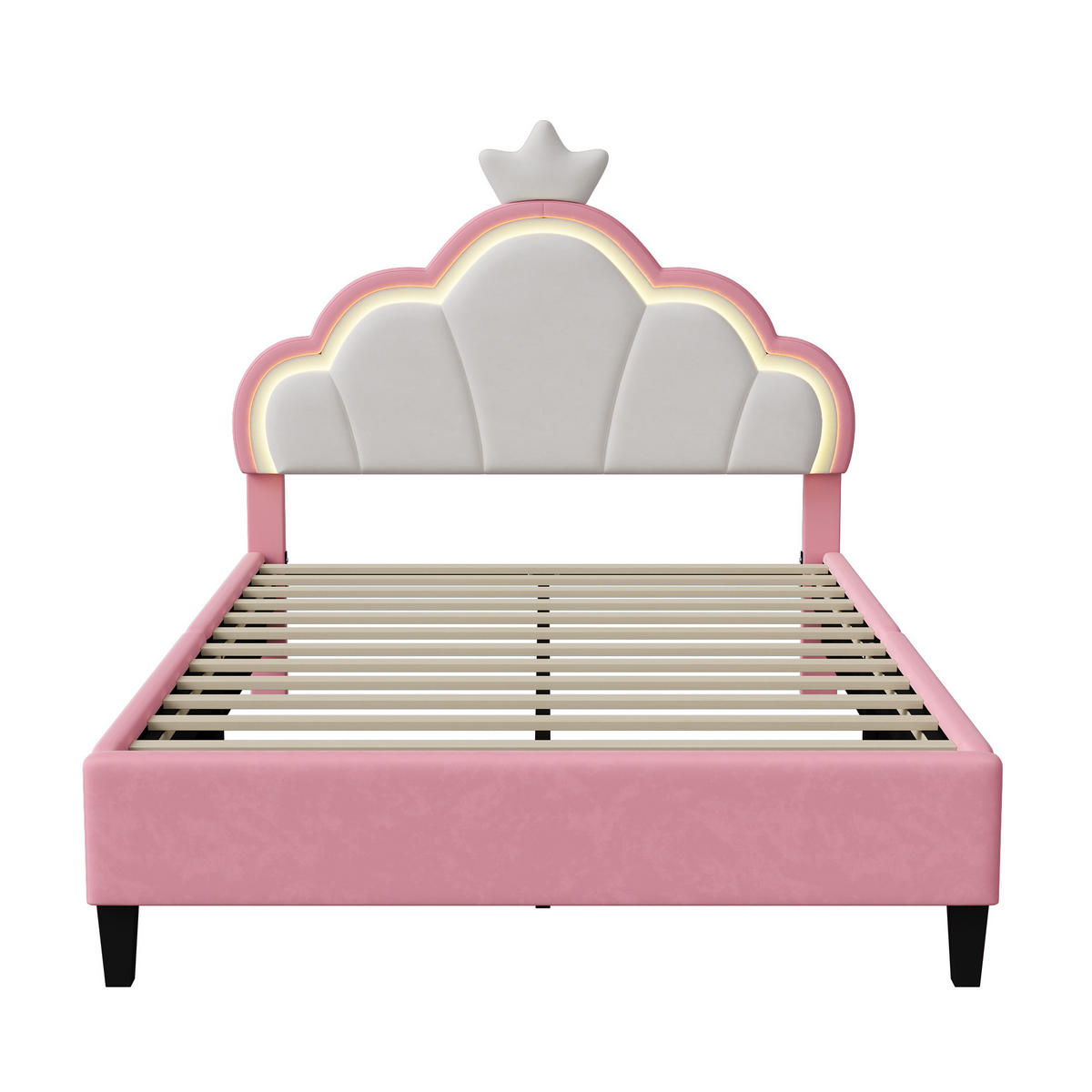 KINDERBETT 140/200 cm, in Rosa Flanell, Lattenrost, Verstellbares Kopfteil - Pink, Holz/Textil - BPKADHY