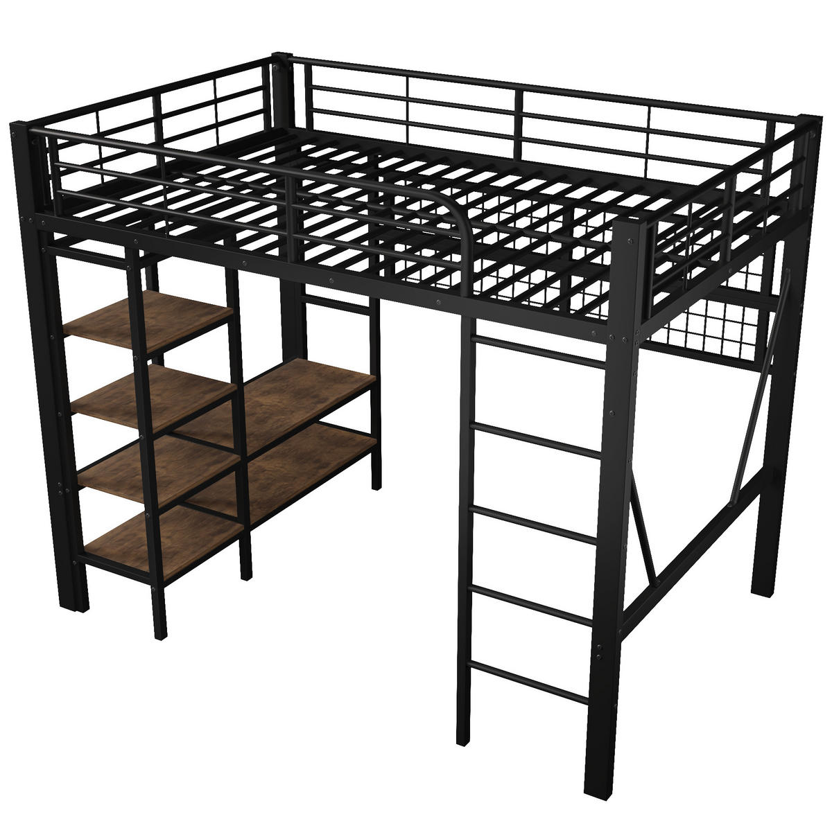 HOCHBETT 140/200 cm Schwarz mit LED-Lichtleiste und Ablagefach - Schwarz, Metall (140/200cm) - MIVRAY