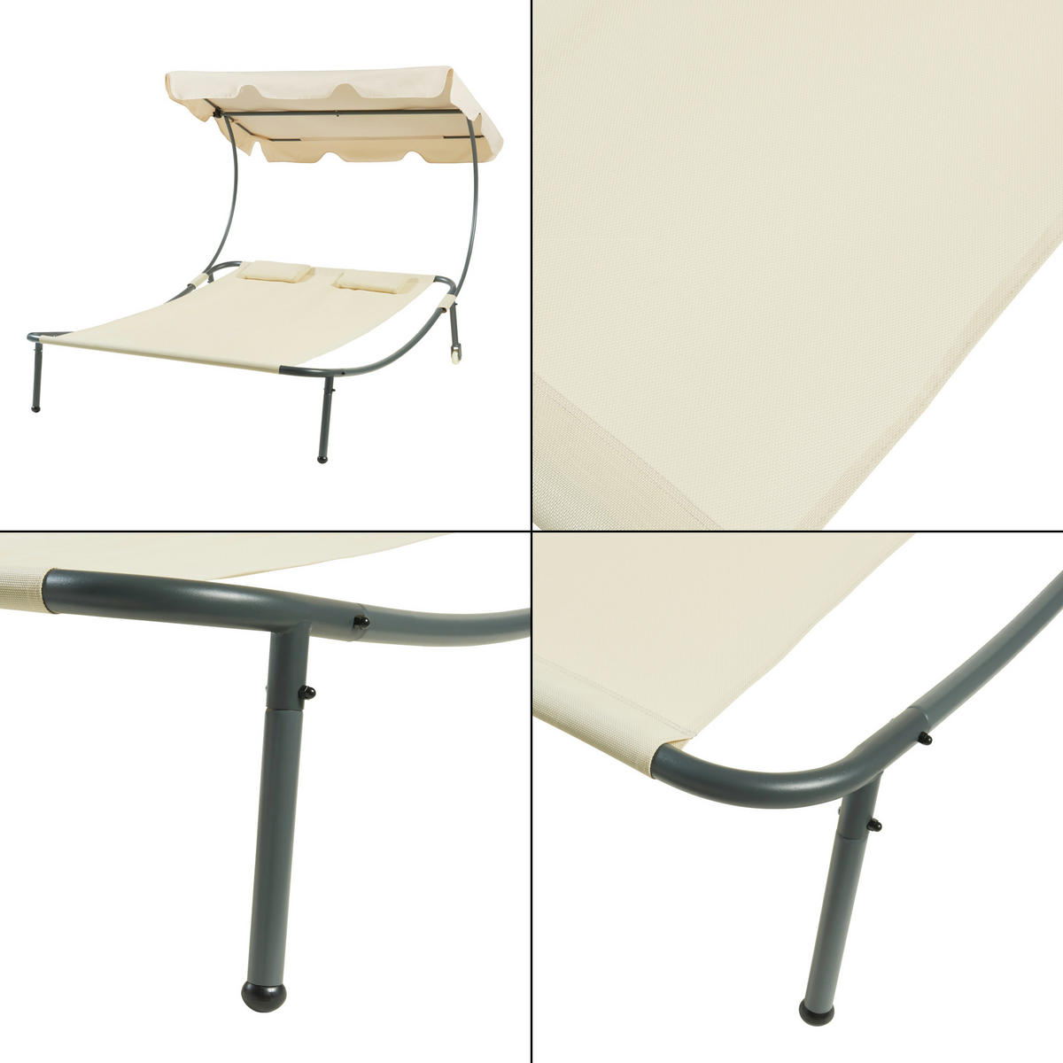 DOPPELLIEGE Avigliano - Beige, Textil/Metall (200/146/173cm) - casa.pro