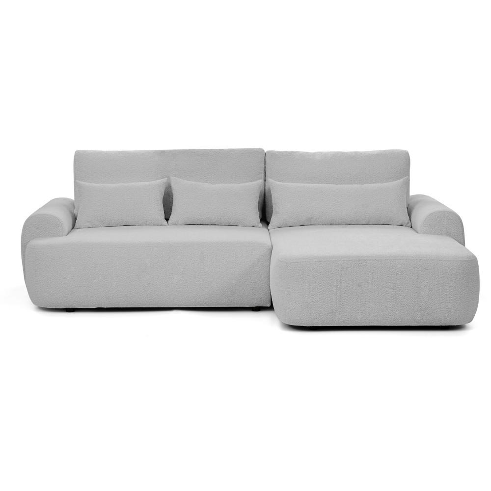 ECKSCHLAFSOFA Oliver im Bouclé-Gewebe, Hellgrau, rechts - Hellgrau/Schwarz, Textil (266/160cm) - Beautysofa