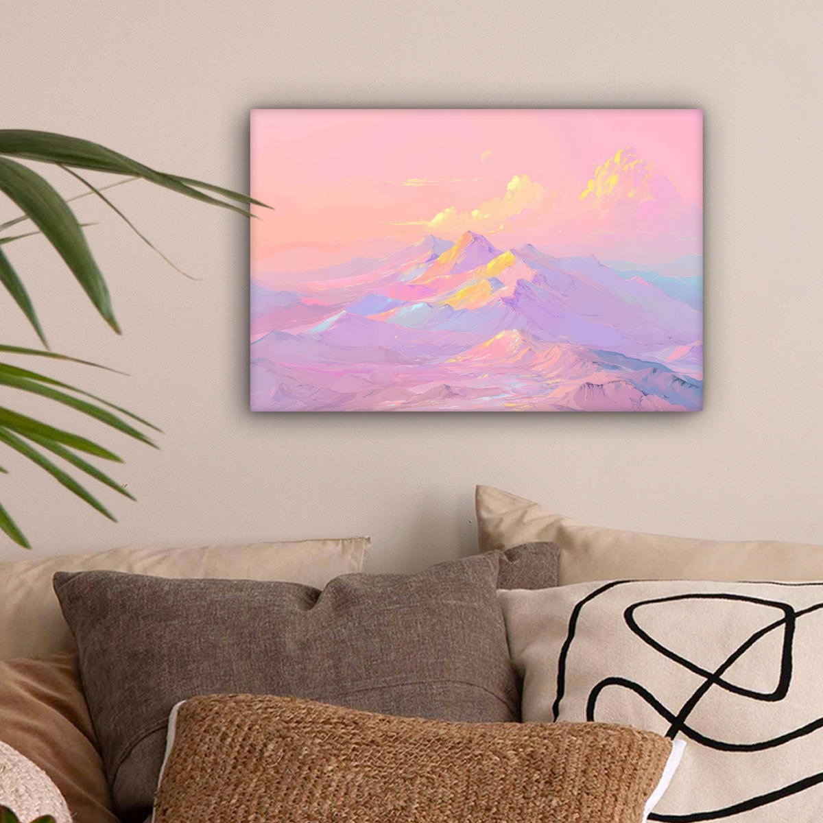 LEINWANDBILD Berggipfel - Wolken - Verträumt Deko Schlafzimmer 30x20 cm - Hellrosa, Textil (30/20cm) - MuchoWow