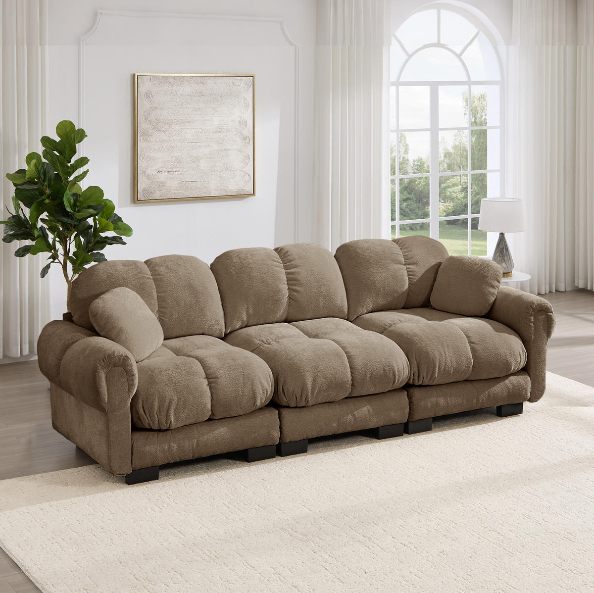 SOFA 260/86/90 cm in Braun aus Chenille mit Steppnähten und weichem Sitzkomfort - Braun, Textil (86/90/260cm) - Flora Grace
