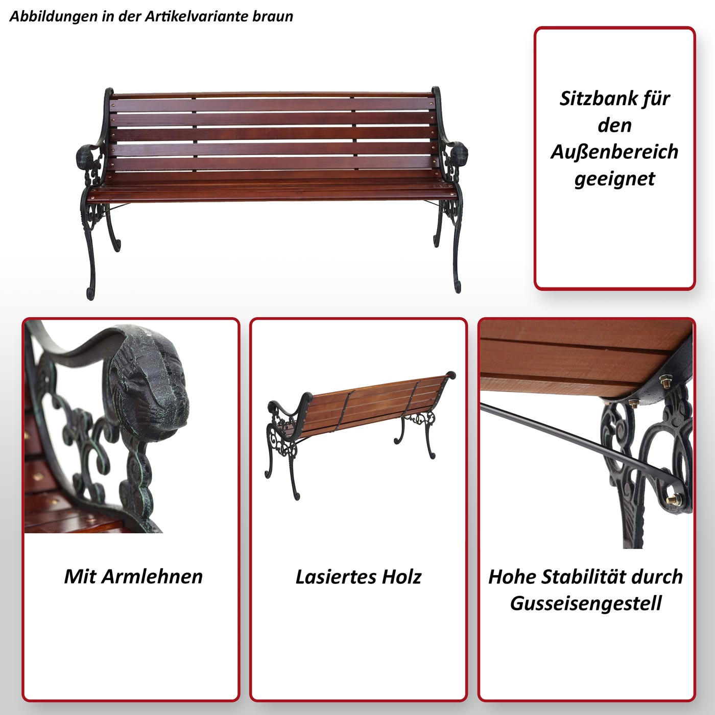 Thumbnail - MCW Gartenbank, Schwarz, Braun, Holz, 125x72x37 cm, Gartenmöbel, Gartenbänke