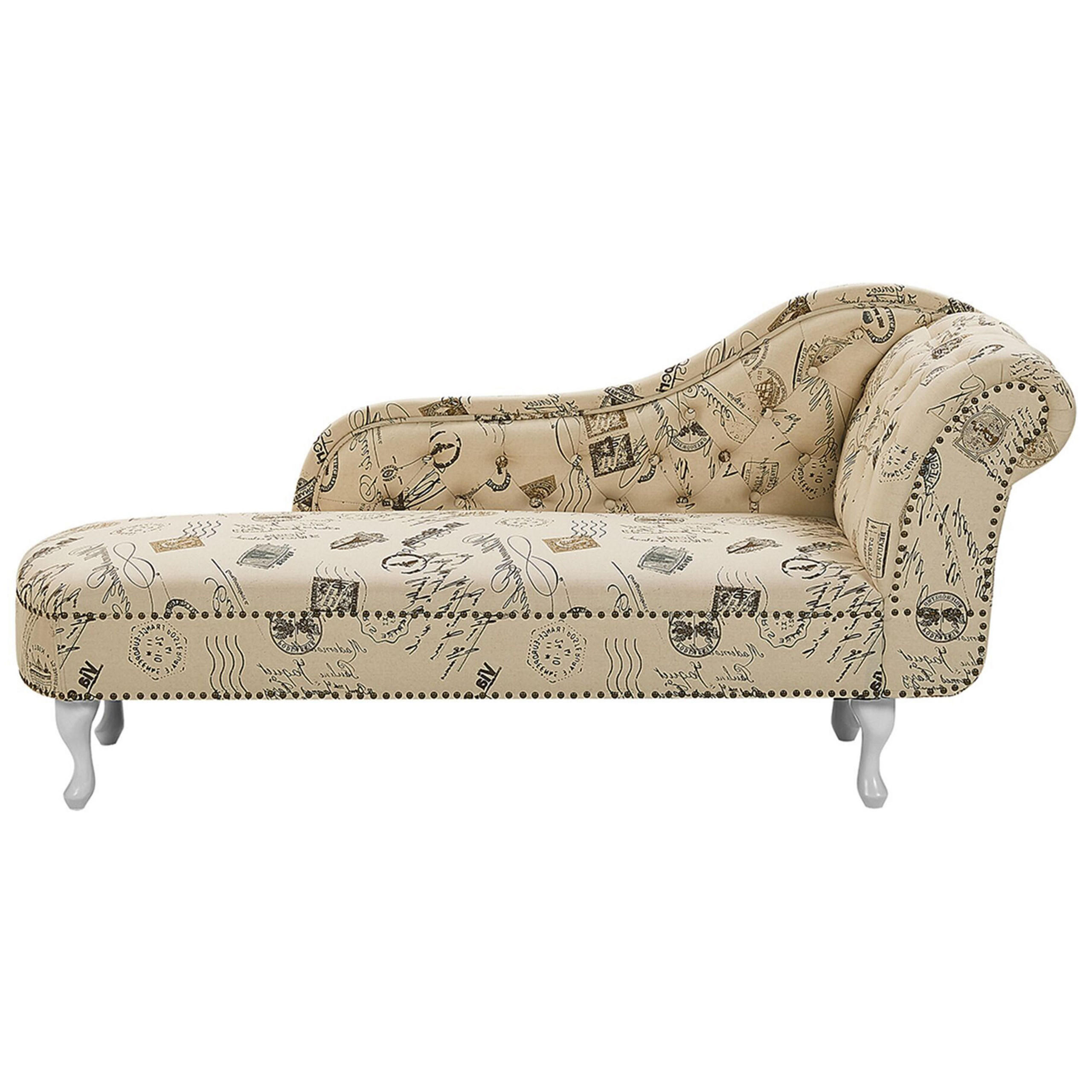 CHAISELONGUE Polsterbezug beige Druckstoff rechtsseitig Nimes - Beige/Weiß, Textil (170/79/61cm) - Beliani