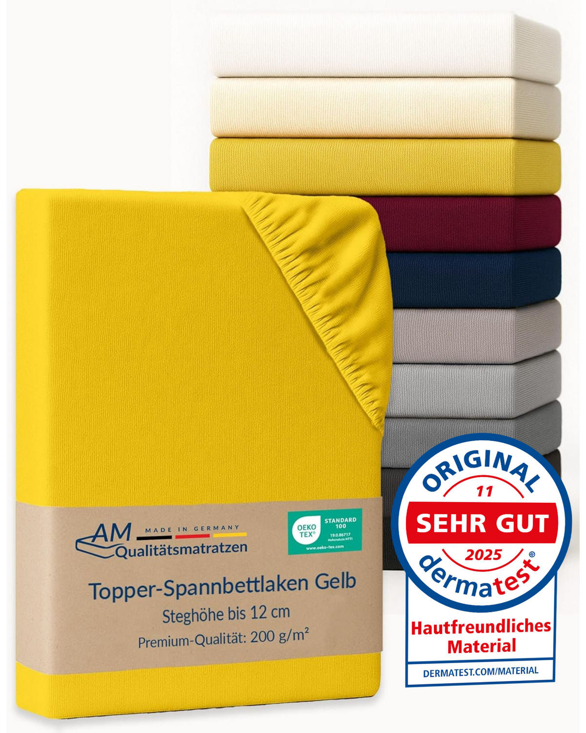 SPANNBETTLAKEN TOPPER 160/190/12 cm Gelb - Gelb, Textil (160/190cm) - AM Qualitätsmatratzen