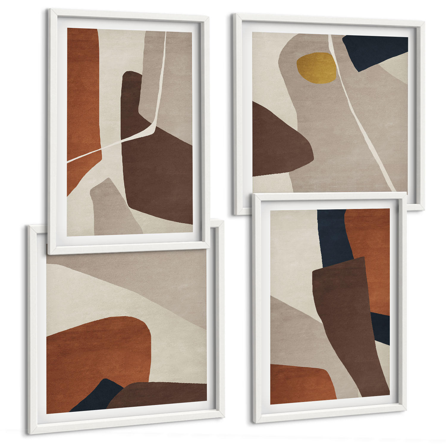 BILDER SET 4er Set - 50x50 cm & 40x60 cm Weißer Rahmen - Abstrakte moderne Formen - Weiß, Kunststoff (50/50cm) - TULUP