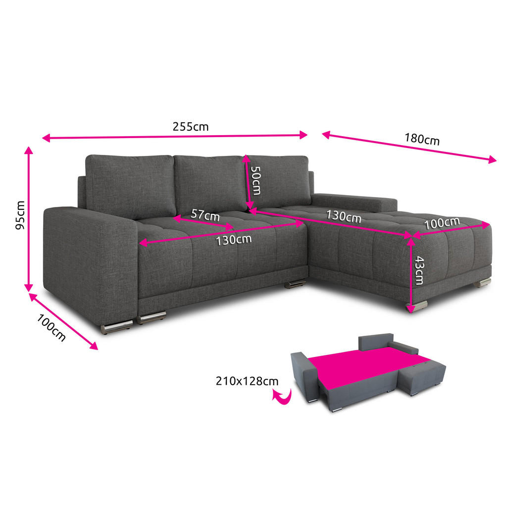 Thumbnail - Sofnet Ecksofa, Dunkelgrau, Textil, 5-Sitzer, L-Form,Rechteckig, 255x180 cm, Wohnzimmer, Sofas & Couches, Wohnlandschaft...