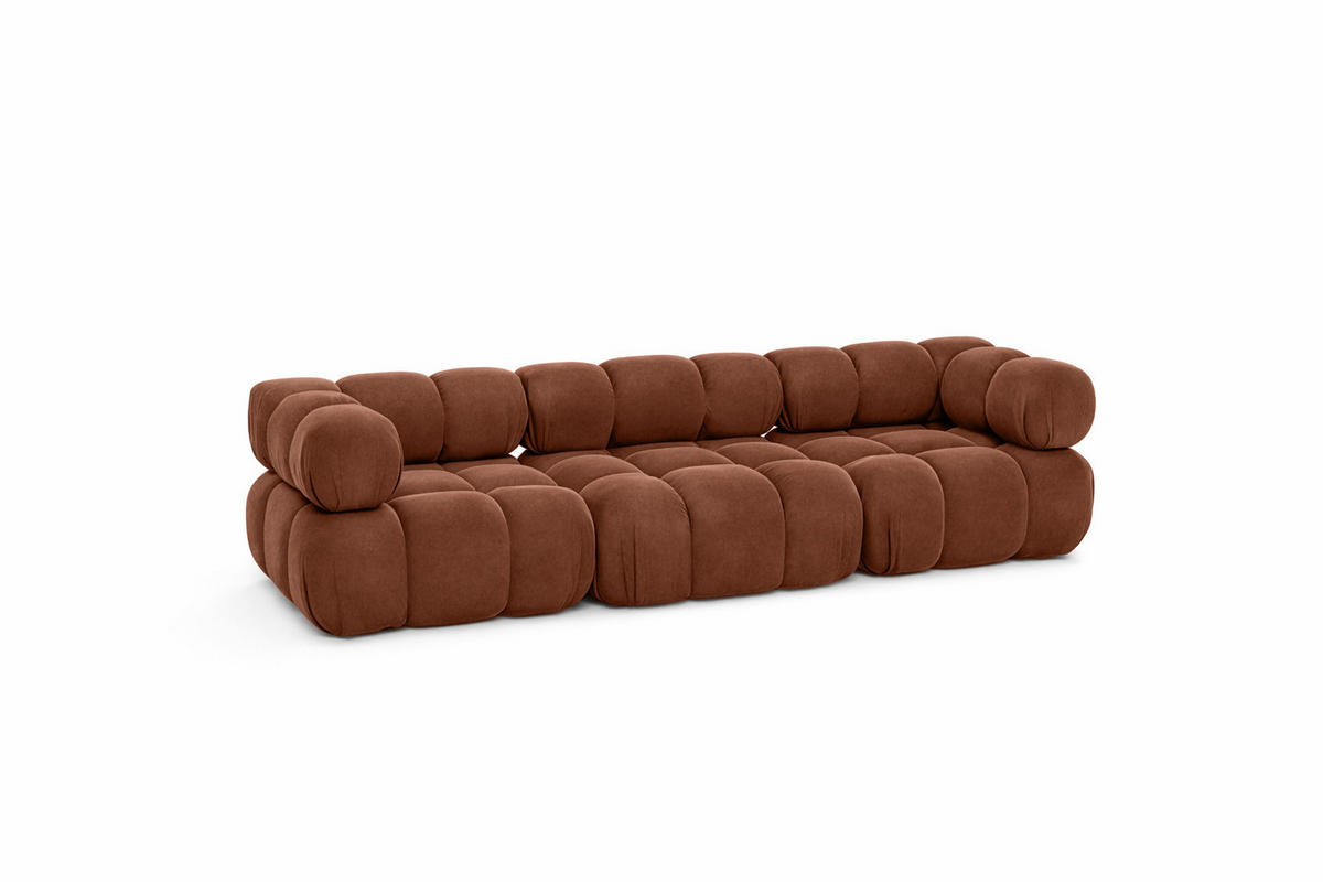 COUCH, 3-Sitzer Modular, Veloursstoff Salvador, Dunkelbraun, Selia - Dunkelbraun, Holz (285/70/95cm) - Kaiser Möbel