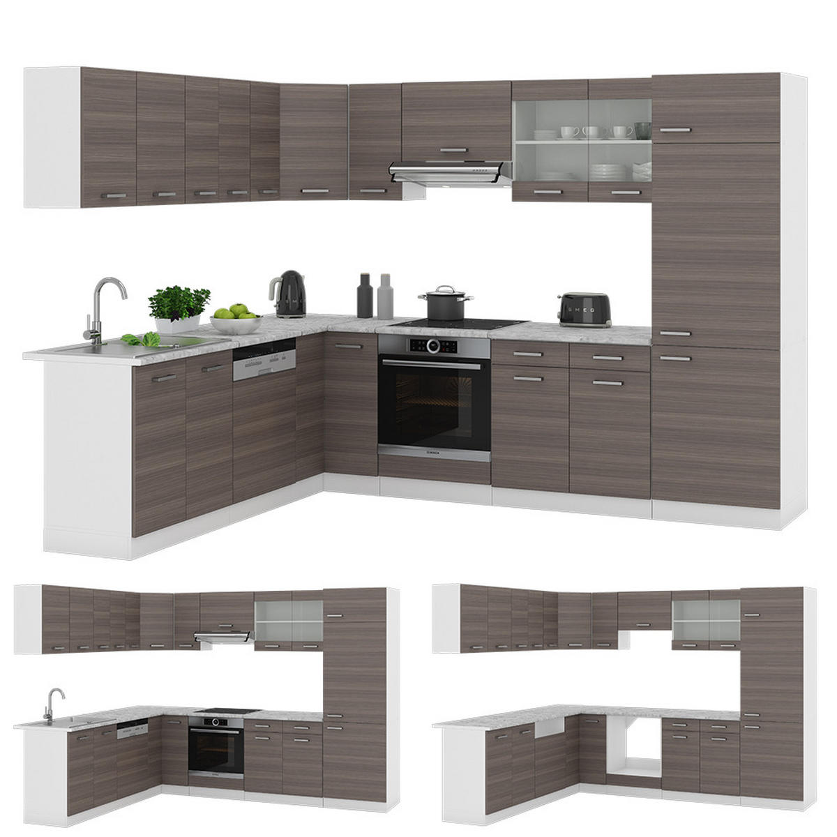 ECKKÜCHE R-Line Edelgrau/Weiß 227 x 287 cm, AP Eiche - Braun/Weiß, Holzwerkstoff (287/81.6/60cm) - Vicco