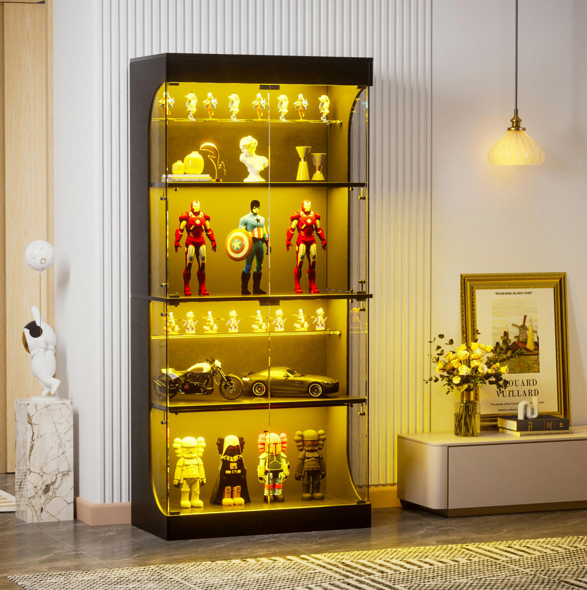 VITRINE 80/35/165 cm schwarz aus Glas und Holzwerkstoff mit LED-Beleuchtung - Schwarz, Glas (35/165/80cm) - OKMYHOME