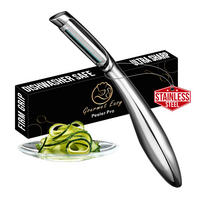 GEMÜSESCHÄLER aus Edelstahl Hochwertige, extra scharfe Klinge I Form mit ergonomischem Anti-Rutsch-Griff Spülmaschinenfest, 5 Jahre Garantie - Edelstahlfarben, Metall (3.05cm) - Gourmet Easy