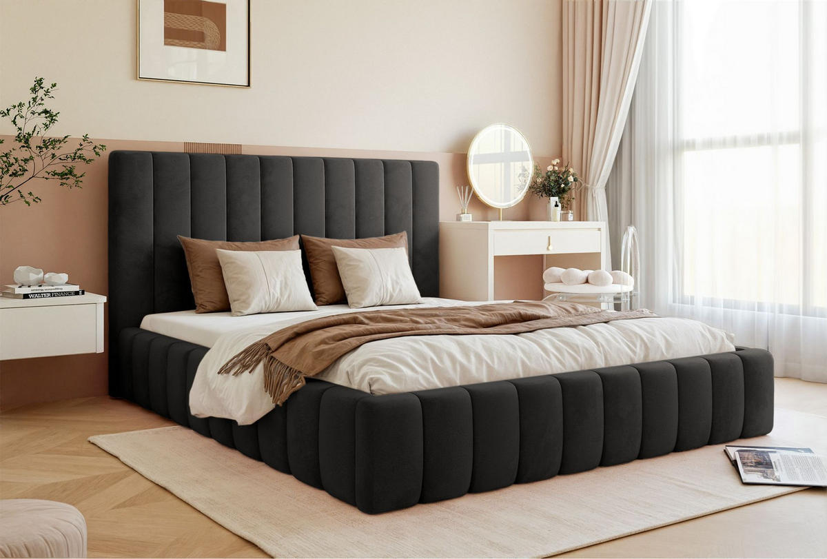 POLSTERBETT Fiarro Dunkelgrau, Velours, 140x200 cm - Dunkelgrau, Textil (140/200cm) - Selsey