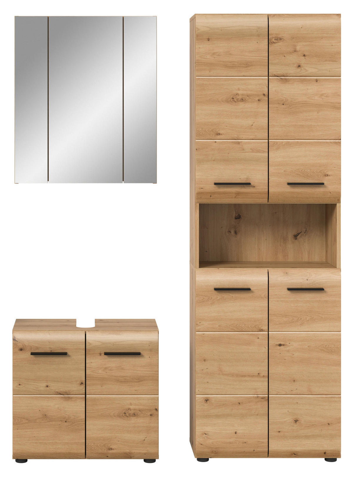 BADMÖBEL SET 3-teilig in Artisan Eiche, Badkombination 135 x 185 cm, Cover - Schwarz/Eiche Artisan, Glas/Holzwerkstoff (135/185/30cm) - Inn.Furn