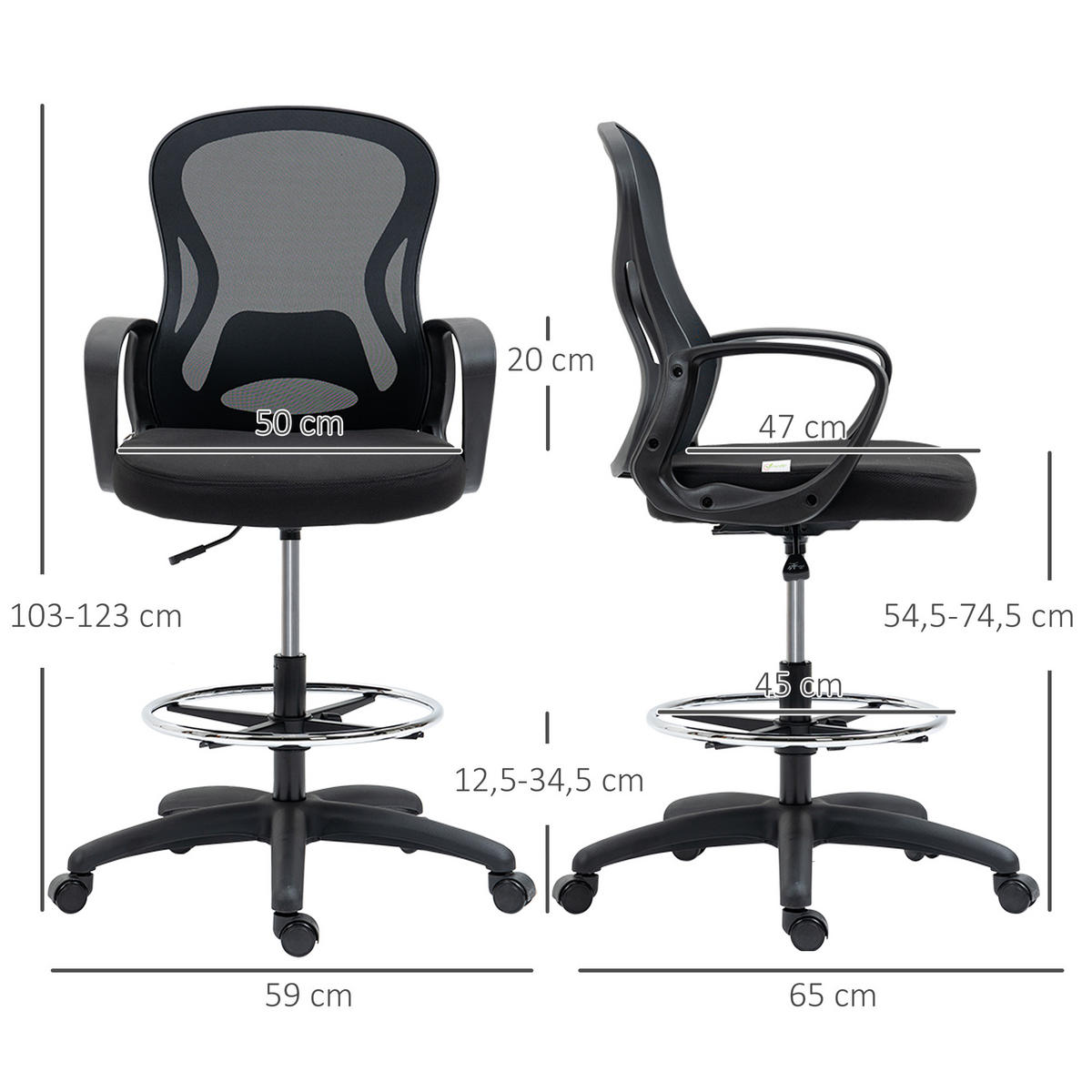 DREHSTUHL mit Fussstütze DE-11681 höhenverstellbar 360° drehbar Schwarz - Schwarz, Metall (65/124/59cm) - ComfortXL
