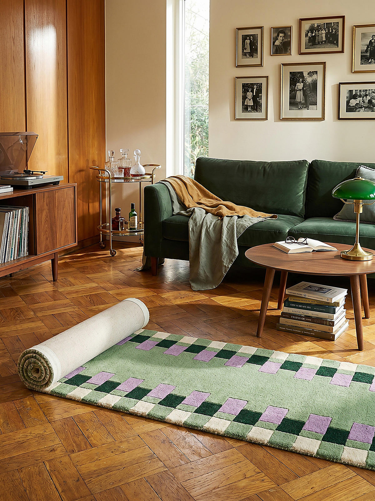 WOLLTEPPICH WENSUM, geometrisch, Grün-Lila, 60 x 230 cm - Grün, Textil (60/230cm) - KADIMA DESIGN