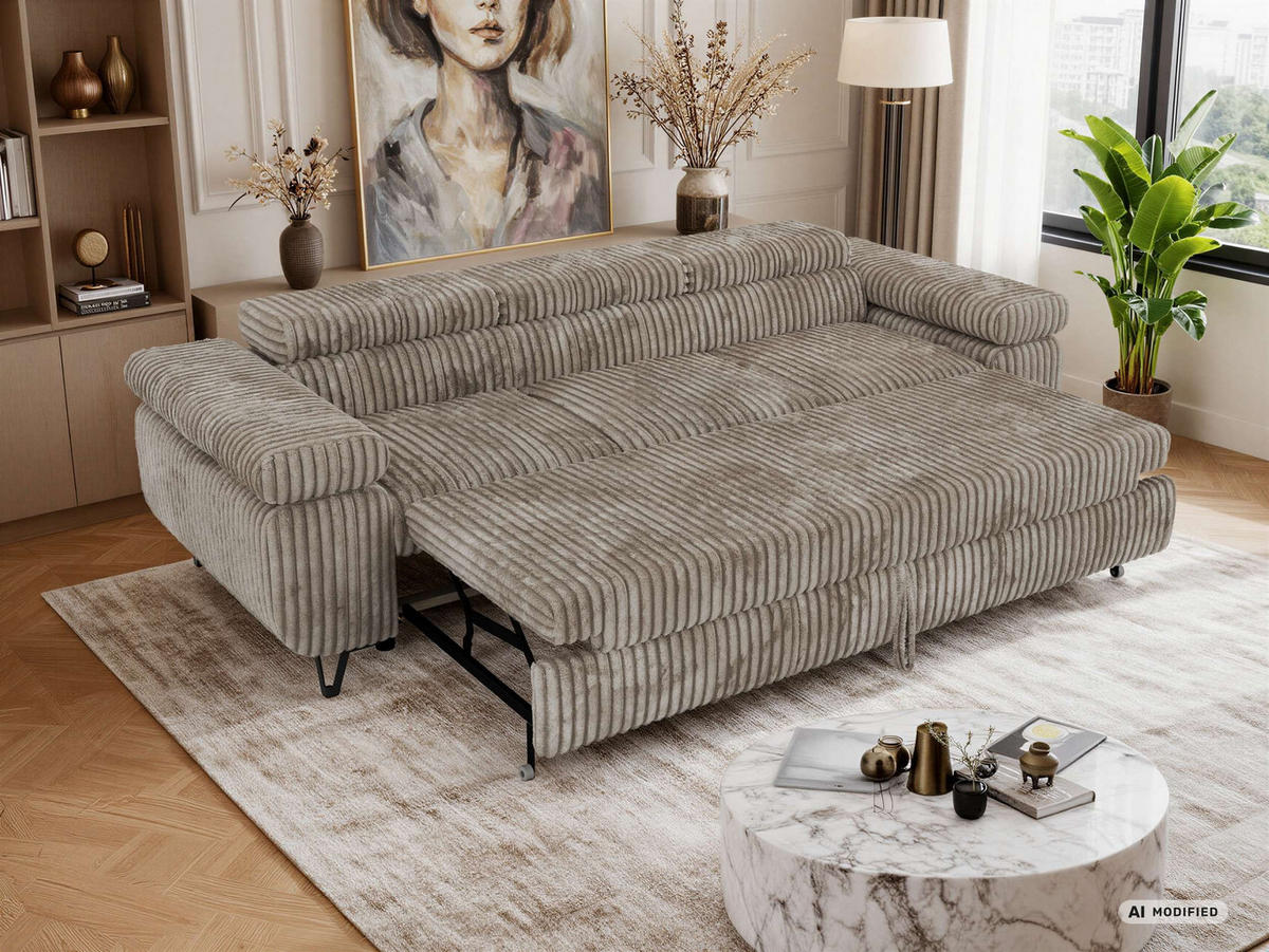 TROJMIESTNA POHOVKA PETER 3 s rozkládací funkcí - Svetlohnedá Manšester - svetlohnedá/čierna, kov/textil (262/76/99cm) - MKS