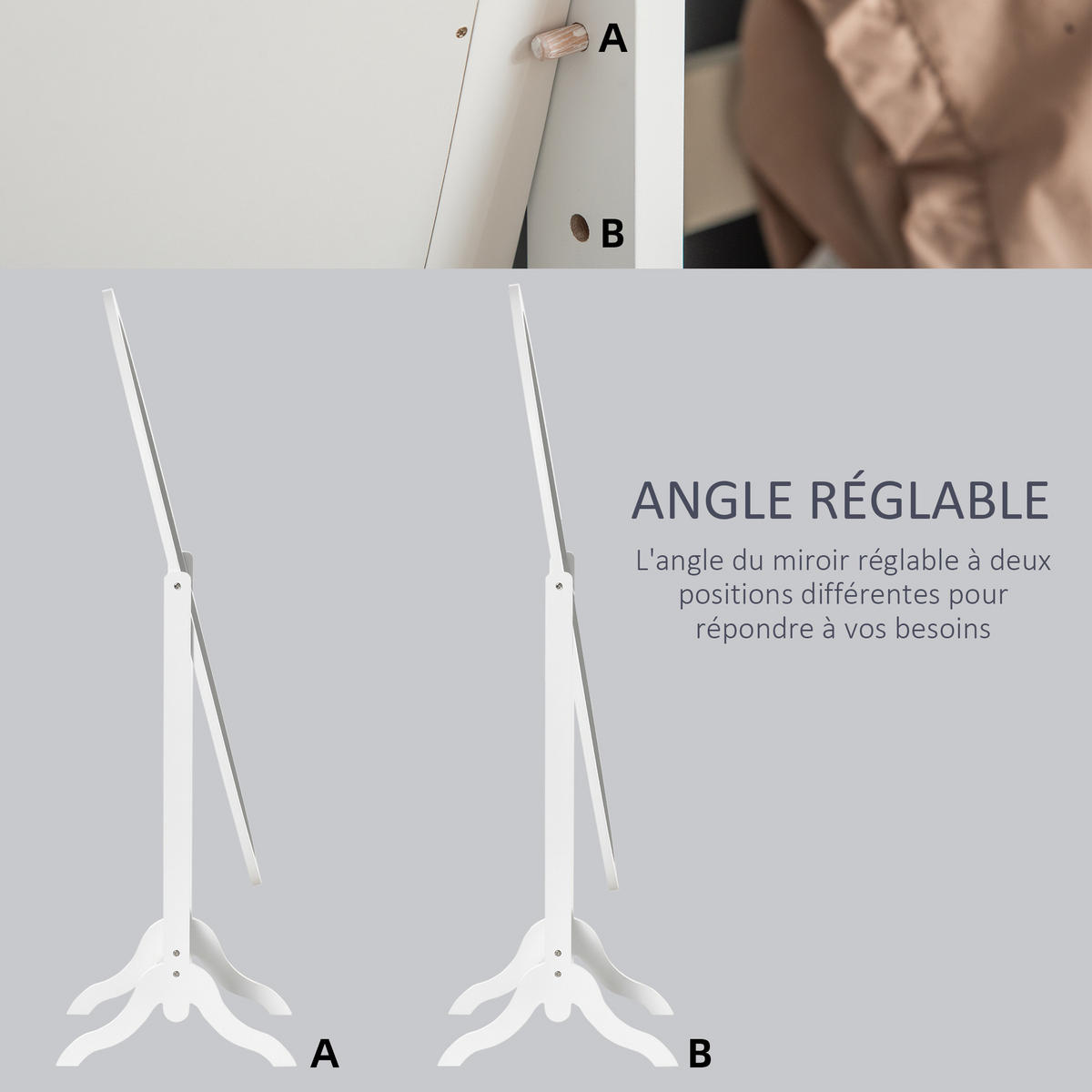 STANDSPIEGEL DE-17908 oval mit verstellbarem Winkel Weiß - Weiß, Holzwerkstoff (48/147/46cm) - ComfortXL