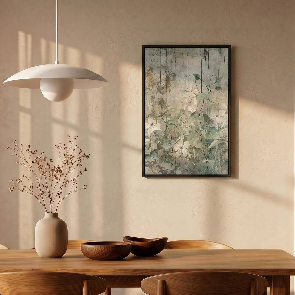 LEINWAND Bilder mit Rahmen - Blumen - Blätter - Abstrakt - Modern - 40x60 - Grau, Textil (40/60cm) - MuchoWow