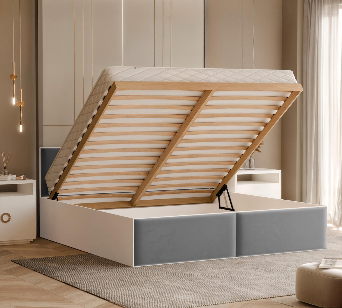 POLSTERBETT ATHERIS 120/200 cm Bettkasten, ohne Matratze, Grau - Grau, Holz/Holzwerkstoff (120/200cm) - Idohome