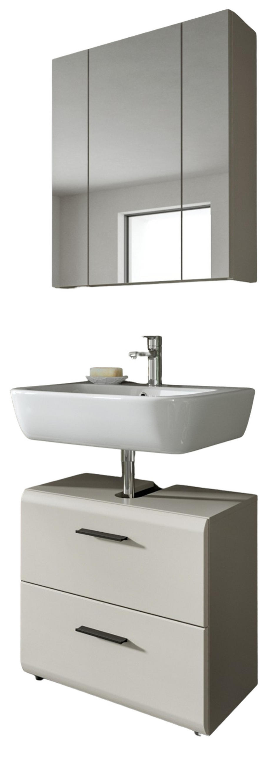 BADMÖBEL-SET Kaschmir 2-teilig 60 cm, Badkombination in modernem Design - Kaschmir/Schwarz, Glas/Holzwerkstoff (60/185/30cm) - Inn.Furn