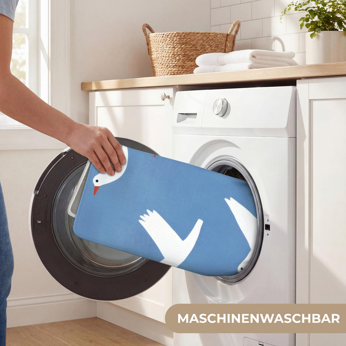 BADEMATTE Vögel - Weiß - Muster 60x120 cm - Blau, Kunststoff/Textil (60/120cm)