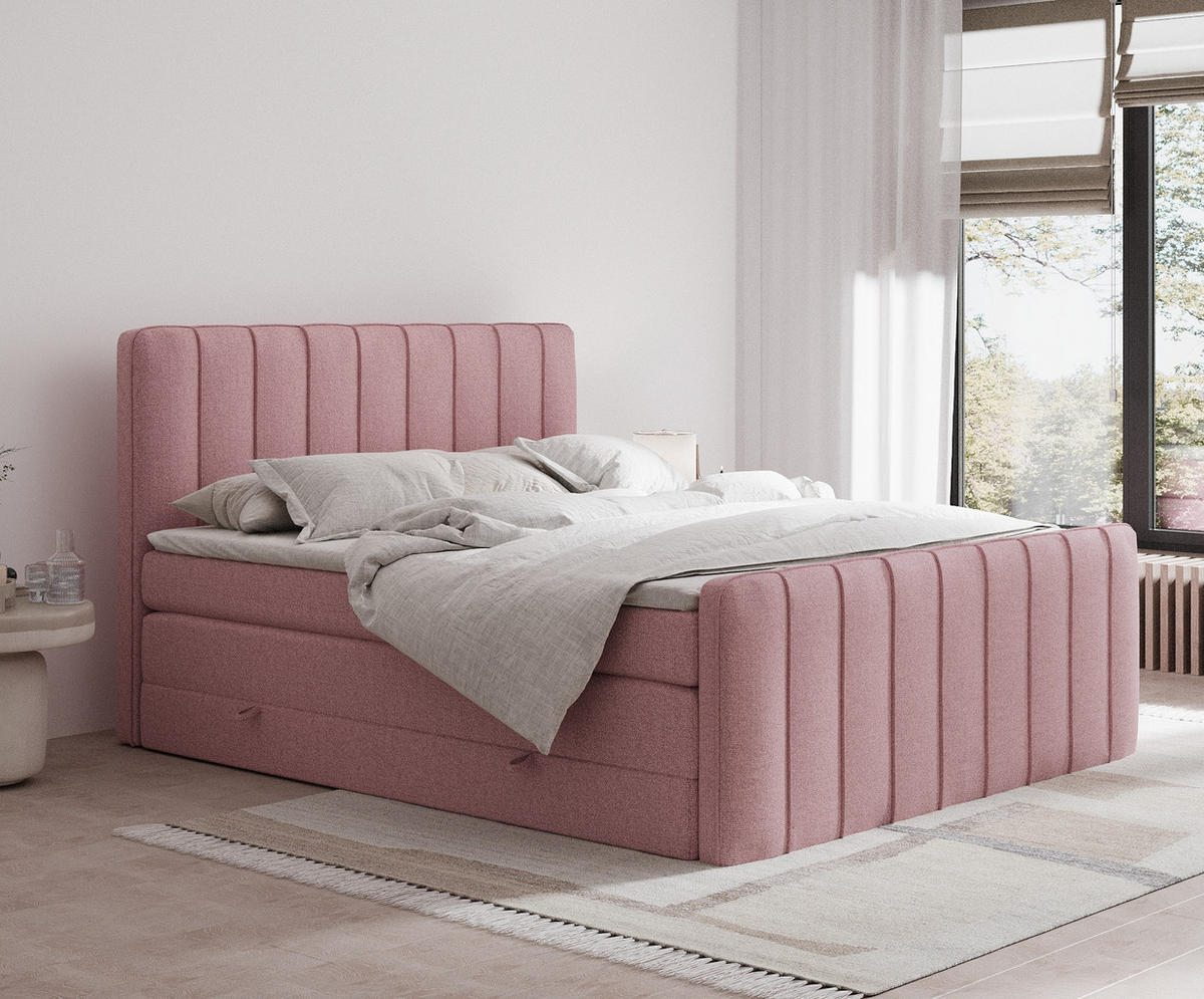 BOXSPRINGBETT Novara Rosa 140/200 cm - Schwarz/Rosa, Holz/Holzwerkstoff (140/200cm) - Maison de Reve